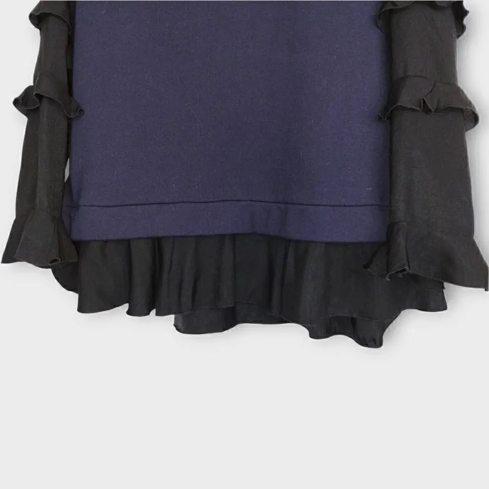 Lane Bryant Womens Top Sz 14-16 Long Ruffle Sleeves Navy Black Pullover Bohemian